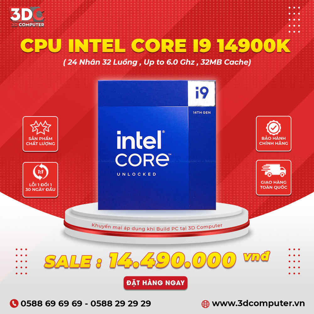 CPU Intel Core i9 14900K (24 Nhân 32 Luồng, Up to 6.0 GHz, 36MB Cache, Raptor Lake Refresh)